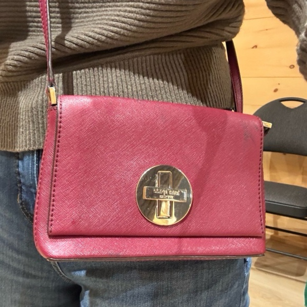 Kate Spade Burgundy Red Simple Crossbody With Gold Accents